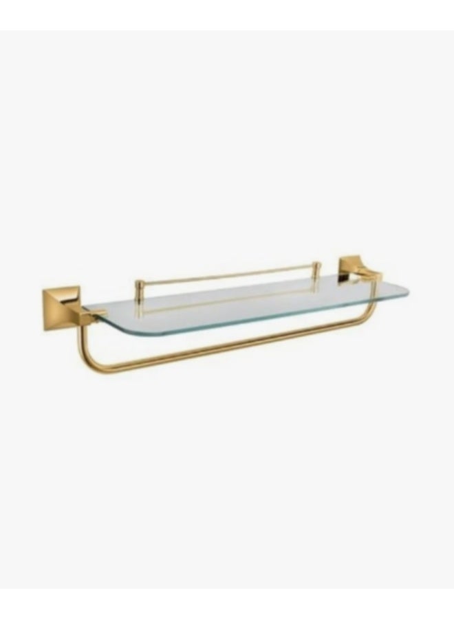 SOMANY Giza Glass Towel Rack – Brushed Gold Finish | 67x14x24 cm | Premium Bathroom Towel Shelf & Rack | Luxury Bathroom Accessory