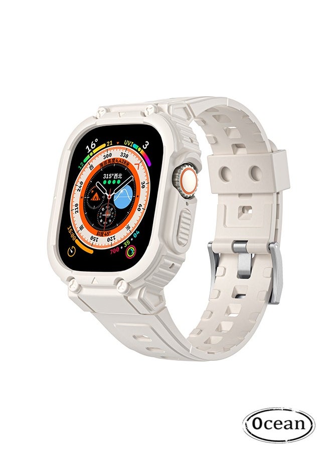 Ocean - Compatible for Apple Watch 45mm/44mm/42mm iWatch SE2 SE Series 9/8/7/6/5/4 SE Strap, TPU Band with Bumper Case, Replacement Shockproof Rugged Band Military Protective Strap, Men Women Sport, Starligh - Image 1