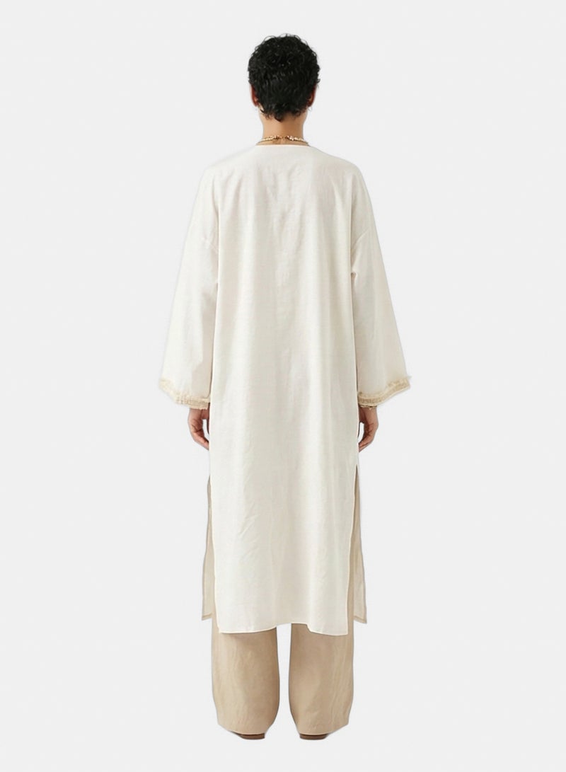 RAVIN Women Cream Lightweight Longline Fringed Cardigan - Image 2