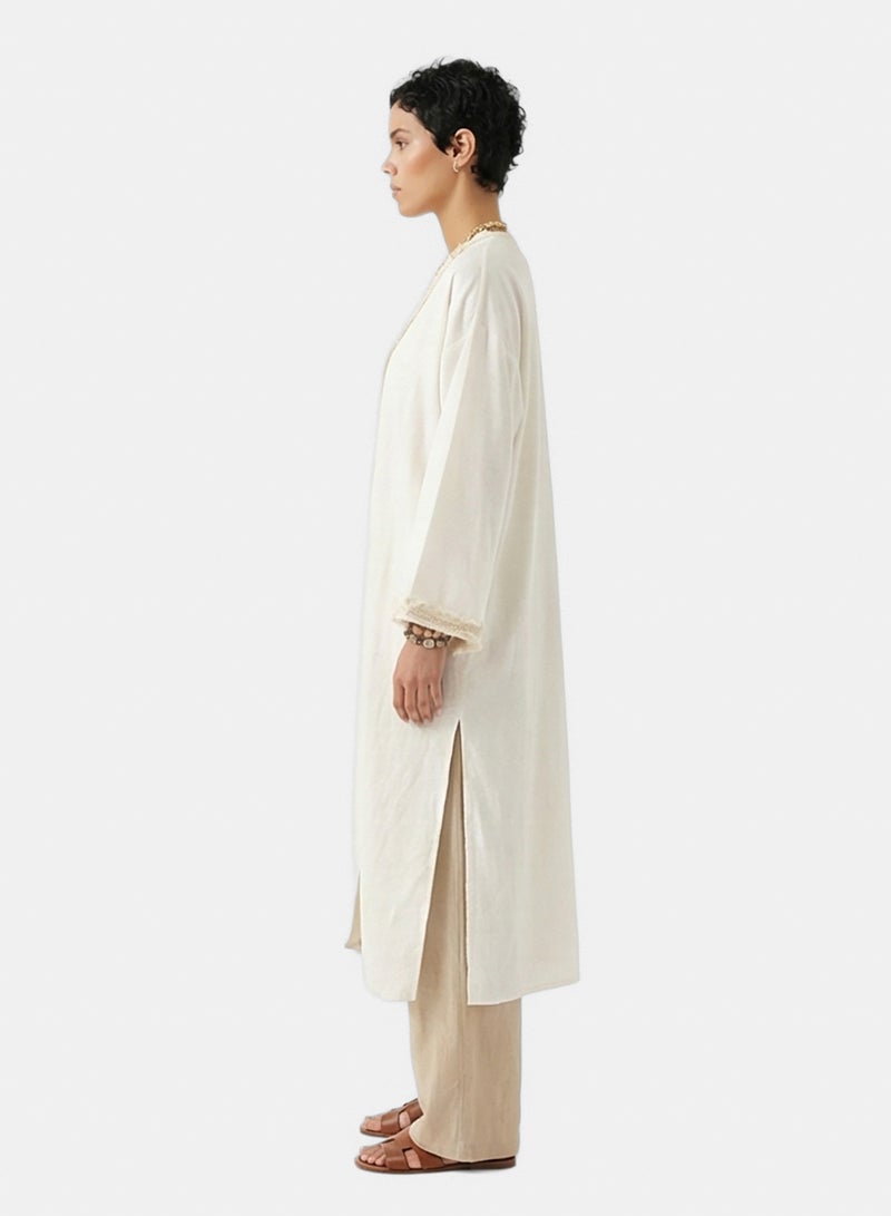 RAVIN Women Cream Lightweight Longline Fringed Cardigan - Image 4
