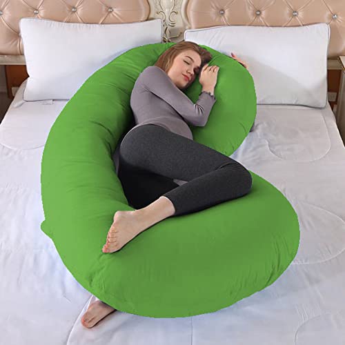 TEXLUX Full Body C Shaped Pillow/Body Pillow/Lumbar Pillow with Zippered Cover for Pregnant Women-Green - Image 3