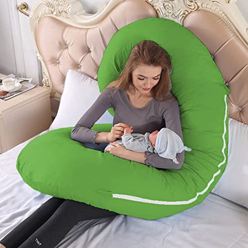 TEXLUX Full Body C Shaped Pillow/Body Pillow/Lumbar Pillow with Zippered Cover for Pregnant Women-Green - Image 2