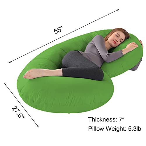TEXLUX Full Body C Shaped Pillow/Body Pillow/Lumbar Pillow with Zippered Cover for Pregnant Women-Green - Image 5