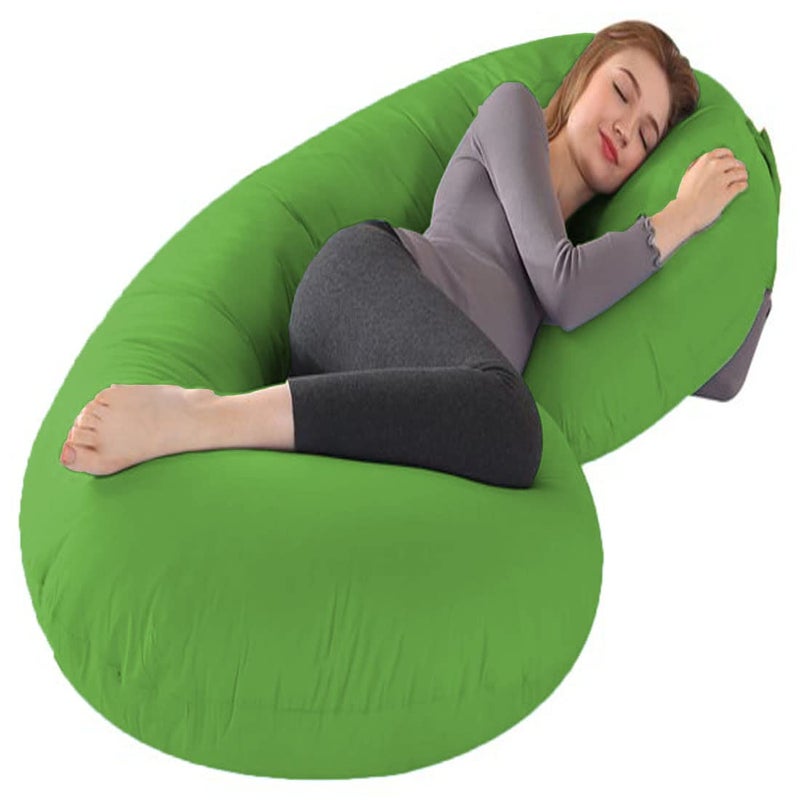 TEXLUX Full Body C Shaped Pillow/Body Pillow/Lumbar Pillow with Zippered Cover for Pregnant Women-Green - Image 1