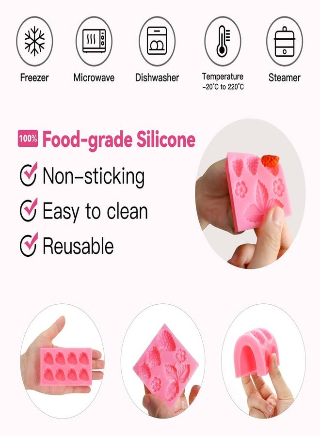 Roxjaejae 3 Pcs Strawberry Mold 3D Strawberry Baking Mold DIY Strawberry Silicone Mold Fruit Fondant Strawberry Chocolate Mold for Cupcake Strawberry Shortcake Cake Topper Decoration Candy Jelly Fondant Clay - Image 3