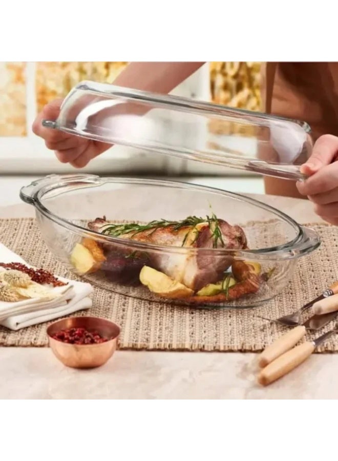 بوركام بولة زجاجي بيضاوي من بوركام مع غطاء – (2250 مل) – صنع في تركيا - Image 4