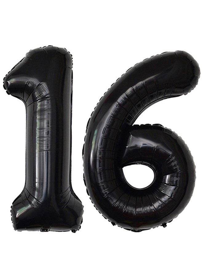 JONHAMWELBOR 16 Number Balloons Black Big Giant Jumbo Big Large 16 Or 61 Foil Mylar Helium Number Balloons Black 16Th 61St Birthday Party Anniversary Events Decorations For Boy Girl  - Image 1