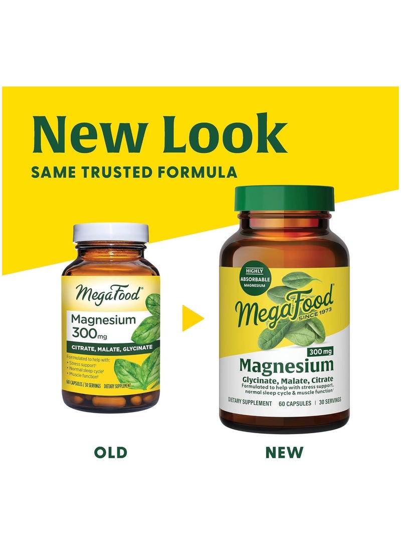 MegaFood Magnesium 300 mg - Glycinate, Malate, Citrate, Formulated with Stress Support, Normal Sleep Cycle & Muscle Function - 60 Capsules (30 Servings)  - Image 2