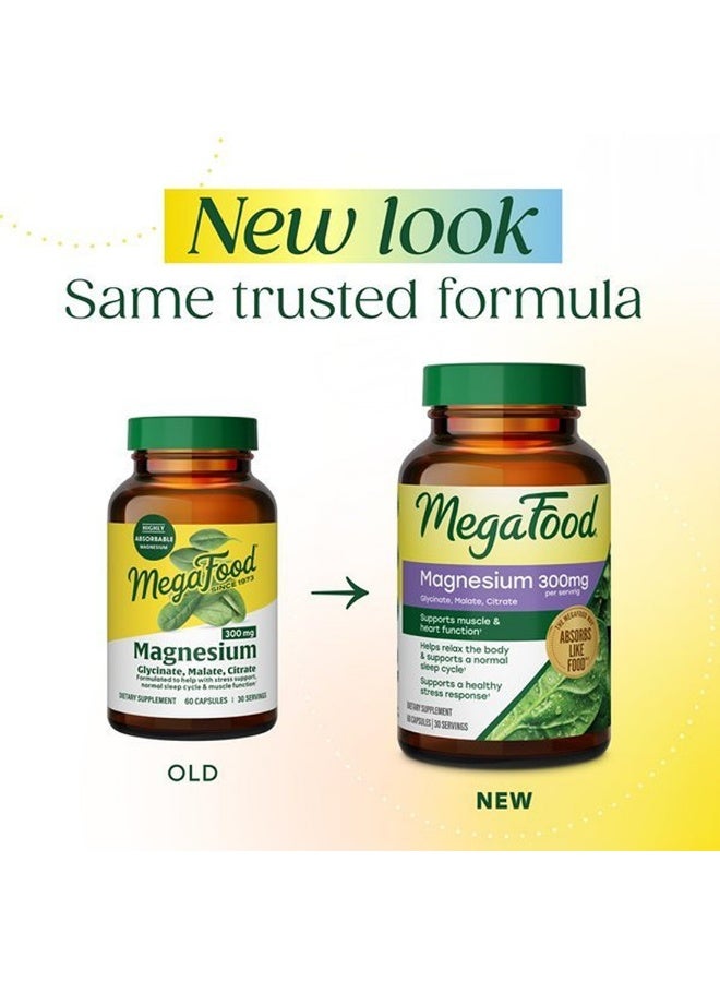 MegaFood Magnesium Glycinate, Malate, Citrate 300mg, 60 Capsules,Highly Absorbable 3 in 1 Magnesium Complex Blend to Support Heart & Muscle Function, Stress & Sleep, Vegetarian, 30 Servings - Image 2