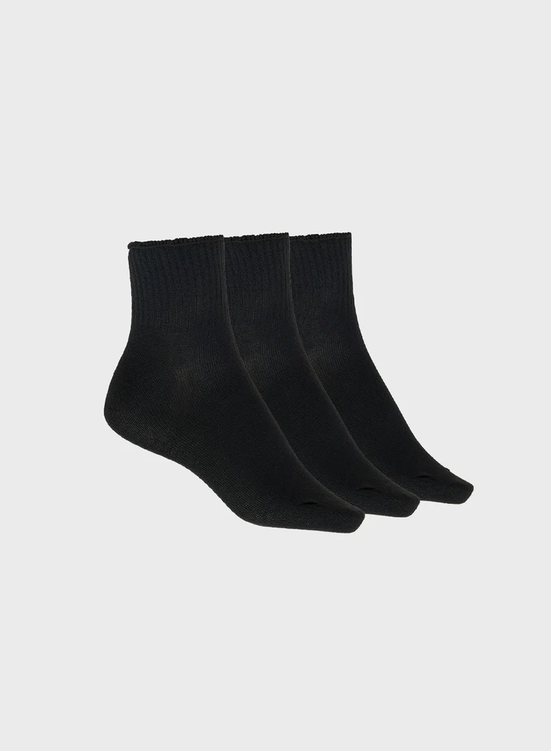 جينجر 3PK Cotton Lettuce Hem Ankle Socks