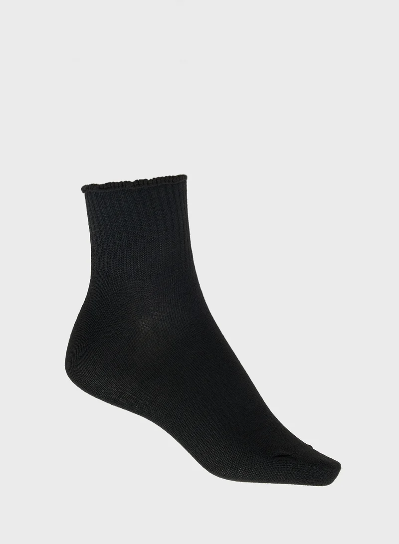 جينجر 3PK Cotton Lettuce Hem Ankle Socks