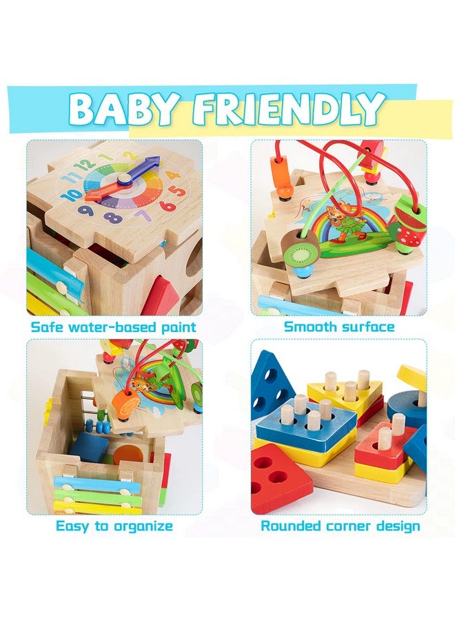 Bravmate Wooden Activity Cube, 8-in-1 Wooden Montessori Learning Toys for 18 M+ Toddlers, One Year Old First Birthday Gift, Baby Toy Set with Bonus Sorting & Stacking Board - Image 3