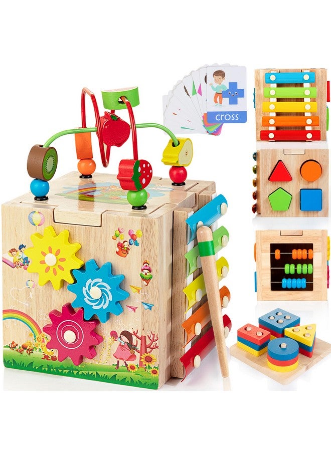 Bravmate Wooden Activity Cube, 8-in-1 Wooden Montessori Learning Toys for 18 M+ Toddlers, One Year Old First Birthday Gift, Baby Toy Set with Bonus Sorting & Stacking Board - Image 1