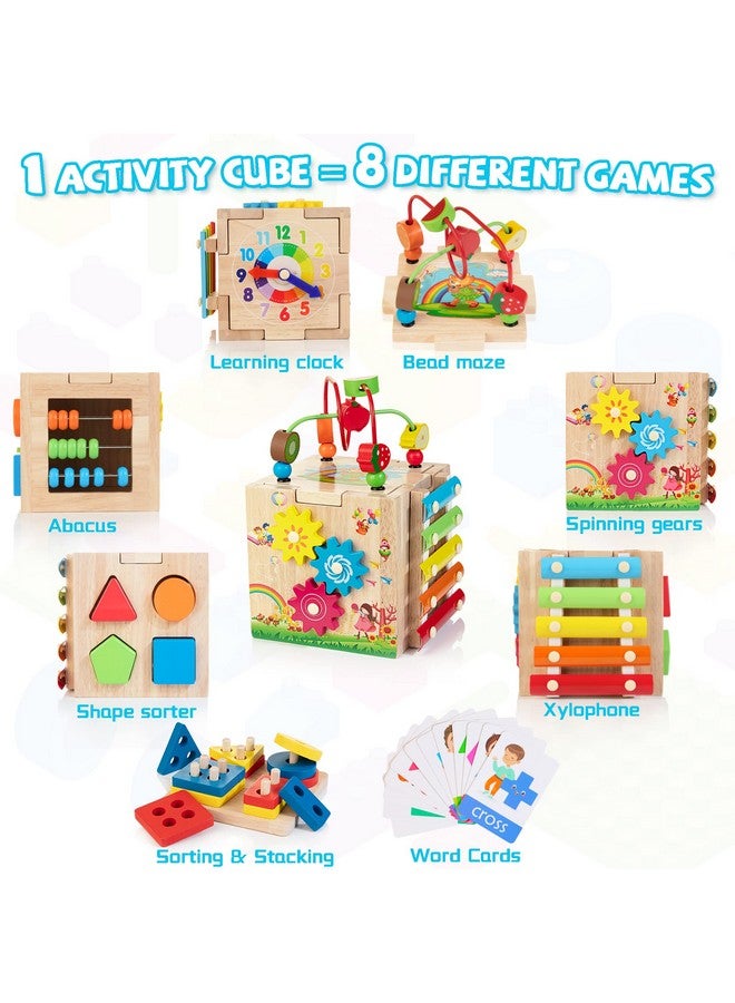 Bravmate Wooden Activity Cube, 8-in-1 Wooden Montessori Learning Toys for 18 M+ Toddlers, One Year Old First Birthday Gift, Baby Toy Set with Bonus Sorting & Stacking Board - Image 2