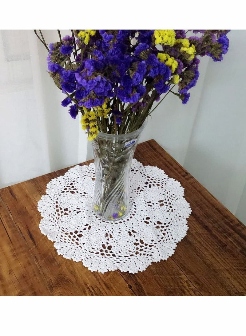 Tablecloths, Crochet Hook Cotton Lace Hollow Table Mat, Placemat Cover Towel Beige, White Handmade Cloth, Doilies Round, 18 Inches. - Image 5