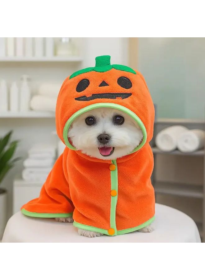 Orange Pumpkin Pet Bath Robe For Small Dogs Super Absorbent Quick Dry Hooded - Image 2