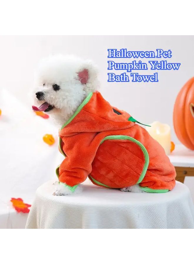 Orange Pumpkin Pet Bath Robe For Small Dogs Super Absorbent Quick Dry Hooded - Image 1