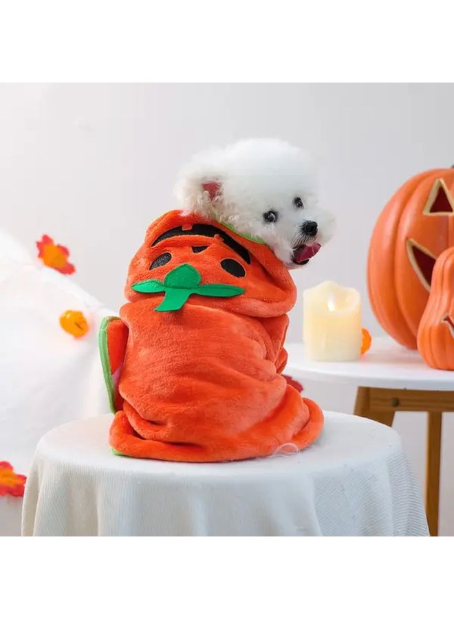 Orange Pumpkin Pet Bath Robe For Small Dogs Super Absorbent Quick Dry Hooded - Image 3