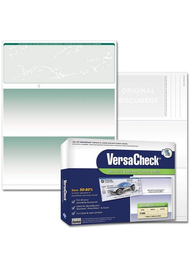 VersaCheck Secure Checks 500 Blank Business Voucher Checks Green Prestige 500 Sheets Form 1000 Check On Top  - Image 1