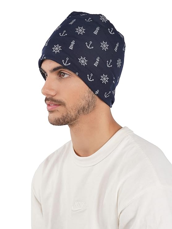iSWEVEN Men's Beanies Cotton Slouchy Skull Summer Blended Free Size Blue Beanie Cap for Men Women Boys (7016-Many Symbol) - Image 2