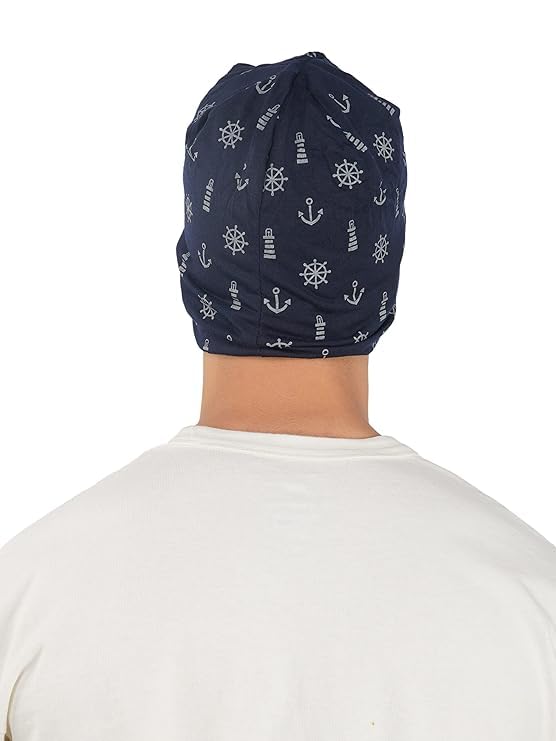iSWEVEN Men's Beanies Cotton Slouchy Skull Summer Blended Free Size Blue Beanie Cap for Men Women Boys (7016-Many Symbol) - Image 3