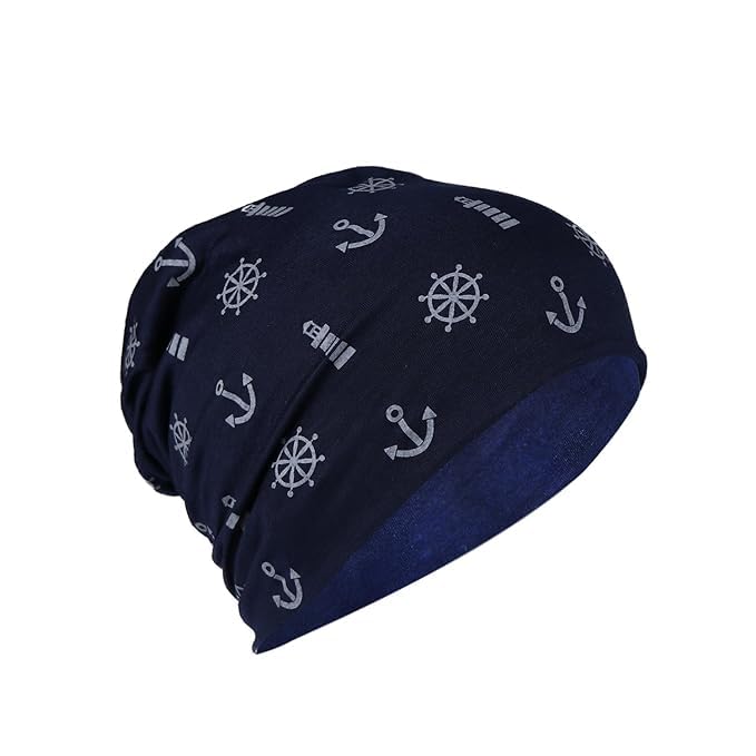 iSWEVEN Men's Beanies Cotton Slouchy Skull Summer Blended Free Size Blue Beanie Cap for Men Women Boys (7016-Many Symbol) - Image 4