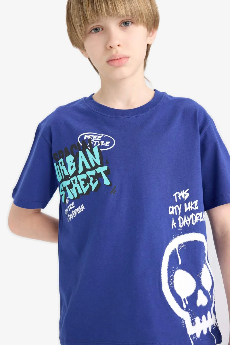 ديفاكتو Boy Crew Neck Printed Short Sleeve T-Shirt
