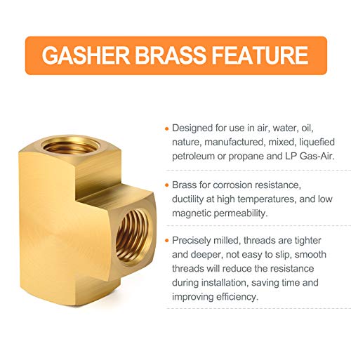GASHER 1 Pcs Brass Barstock Tee, 1/4" x 1/4" x 1/4" NPT Female Pipe Fittings - Image 5