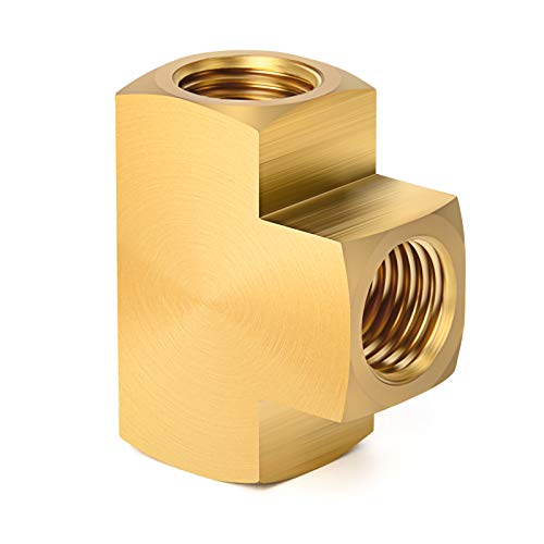 GASHER 1 Pcs Brass Barstock Tee, 1/4" x 1/4" x 1/4" NPT Female Pipe Fittings - Image 2