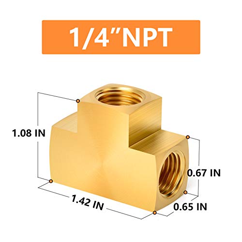 GASHER 1 Pcs Brass Barstock Tee, 1/4" x 1/4" x 1/4" NPT Female Pipe Fittings - Image 4