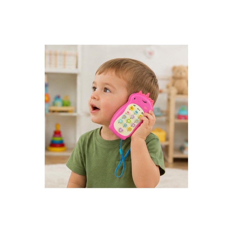 Unicorn Toy Phone for Toddlers 18 Months to 3 Years, Pink Plastic Baby Mobile, Hand-Eye Coordination Learning Toy - Image 4