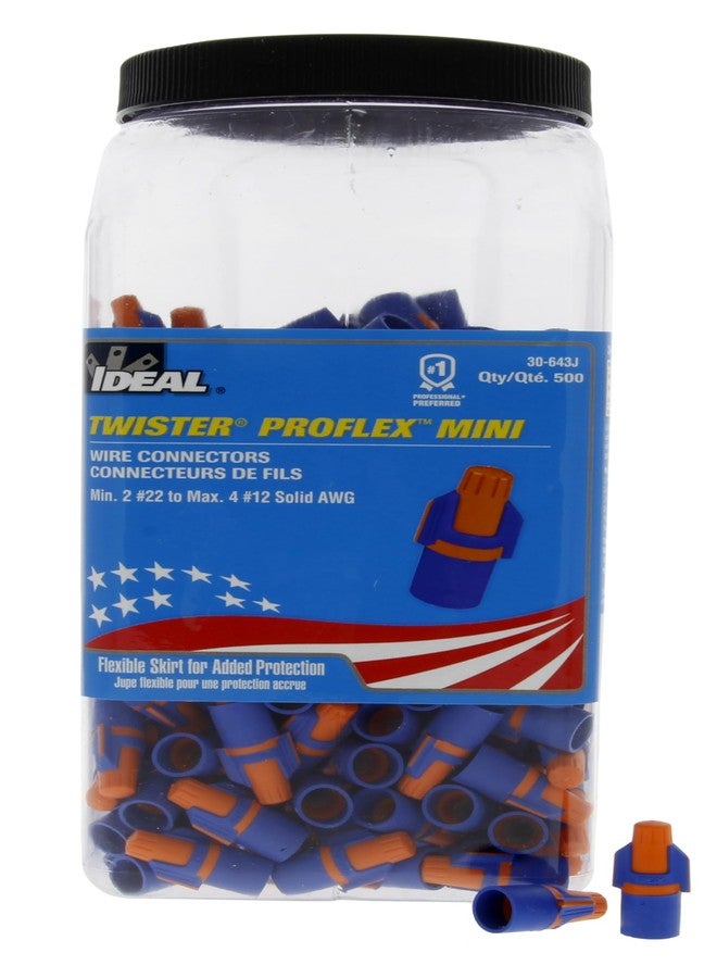 ايديال موصل سلكي كهربائي Ideal Electrical Twister Proflex Mini (30-643J) برتقالي/أزرق، عبوة من 500 قطعة - صواميل سلكية ملتوية مدمجة بمقاسات من 22 إلى 12 AWG مع قبضة مريحة وتنورة مرنة - Image 4
