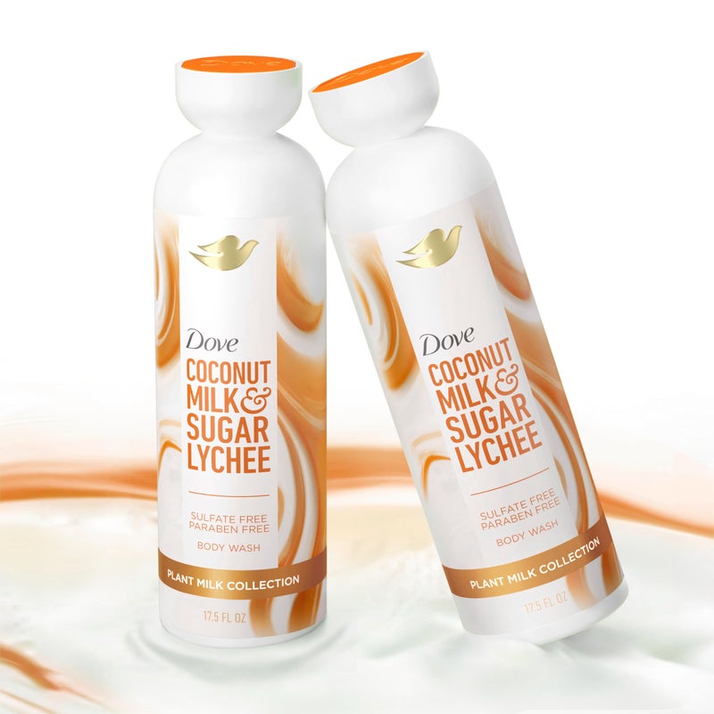 Dove غسول الجسم دوف بحليب النبات جوز الهند والليتشي للبشرة المرطبة منظف لطيف، خالي من المنظفات الكبريتية أو البارابين، 98% قابل للتحلل الحيوي 17.5 أونصة سائلة - Image 4