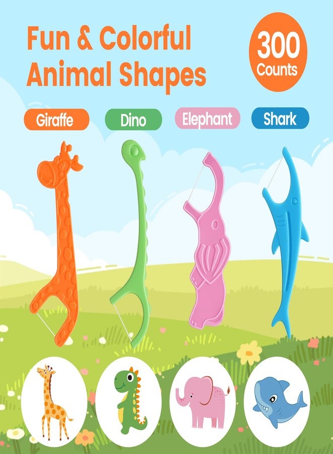 Lakeyface 300 Count Kids flossers, Strawberry Flavored Kids Floss Picks BPA Free & Fluoride Free, Cute Animal-Shaped Dental Floss Picks for Kids with Strong Long Handle, Resealable Zipper Bag - Image 2
