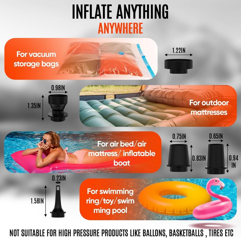 TIALLY Portable Air Pump for Inflatables - 2400mAH Rechargeable Battery Powered Air Mattress Pump - Mini Air Pump for Air Mattress Bed, Pool Floats Inflator, Boat, Inflatable Cushions, Toys - Image 2