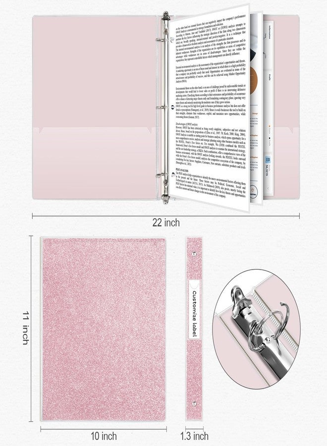 EYROZILL 1 Inch Binders 3 Ring Glitter Binders Fashion View Binder for Office Supply, Waterproof, 2 Pockets, Light Pink - Image 4
