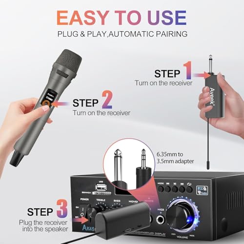 Aveek 4 Packs Wireless Microphone System, Plug & Play Karaoke Microphone Set for Singing, Parties, Church, Weddings, Events, Compatible with Speaker & Amplifier - Image 4