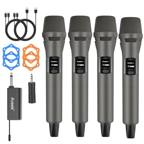 Aveek 4 Packs Wireless Microphone System, Plug & Play Karaoke Microphone Set for Singing, Parties, Church, Weddings, Events, Compatible with Speaker & Amplifier - Image 1