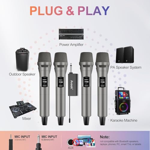 Aveek 4 Packs Wireless Microphone System, Plug & Play Karaoke Microphone Set for Singing, Parties, Church, Weddings, Events, Compatible with Speaker & Amplifier - Image 3