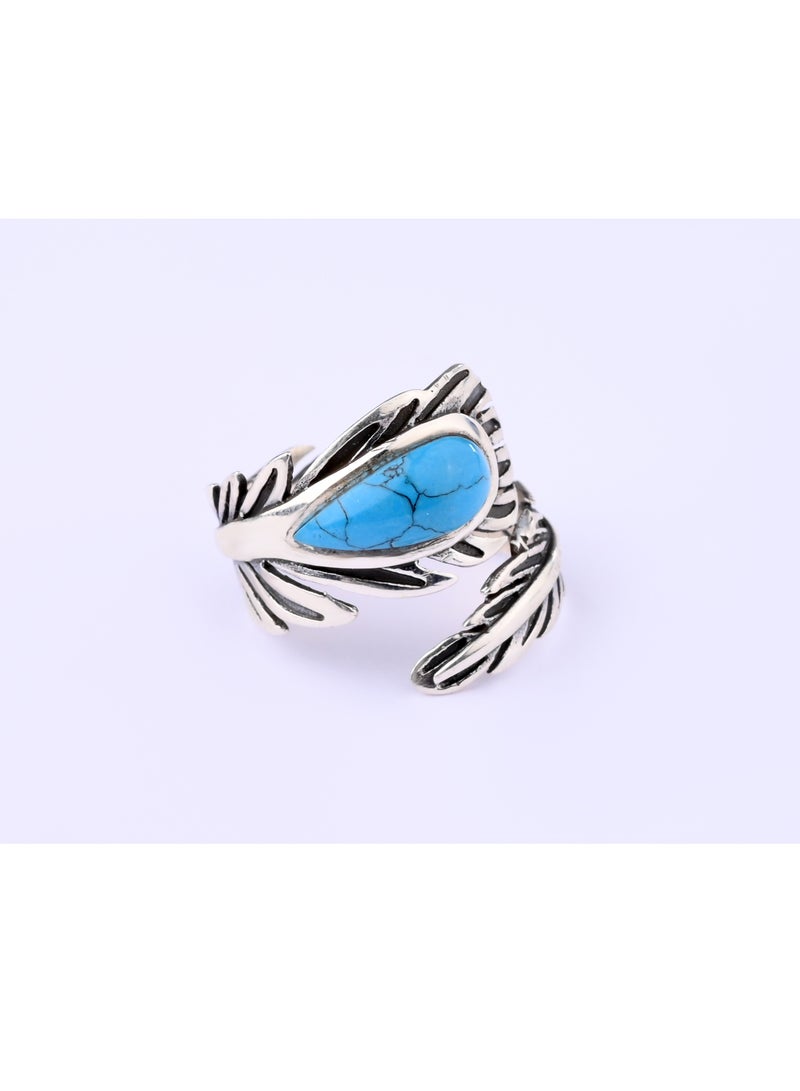 Akhet Women's 925 silver ring with a feather design, an open ring suitable for all sizes - Image 4