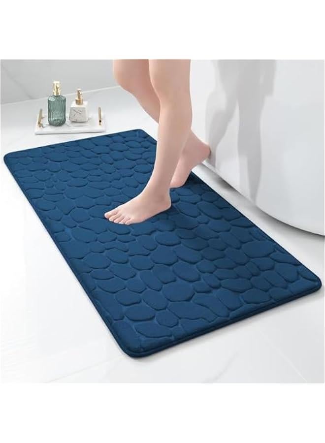 HOOKOR Memory Foam Bath Mat Cobblestone Bathroom Rugs Super Water Absorbent Machine Washable Bath Rugs(50x80cm) (Navy Blue) - Image 1