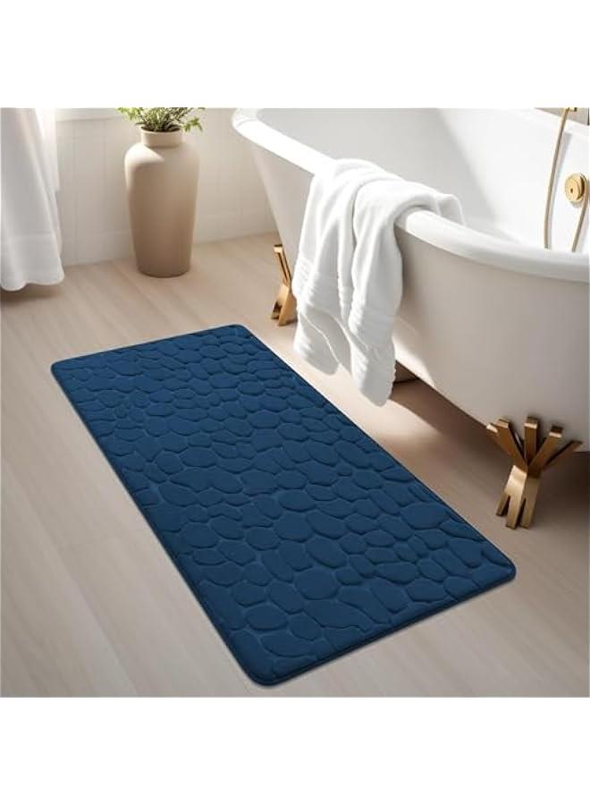 HOOKOR Memory Foam Bath Mat Cobblestone Bathroom Rugs Super Water Absorbent Machine Washable Bath Rugs(50x80cm) (Navy Blue) - Image 2