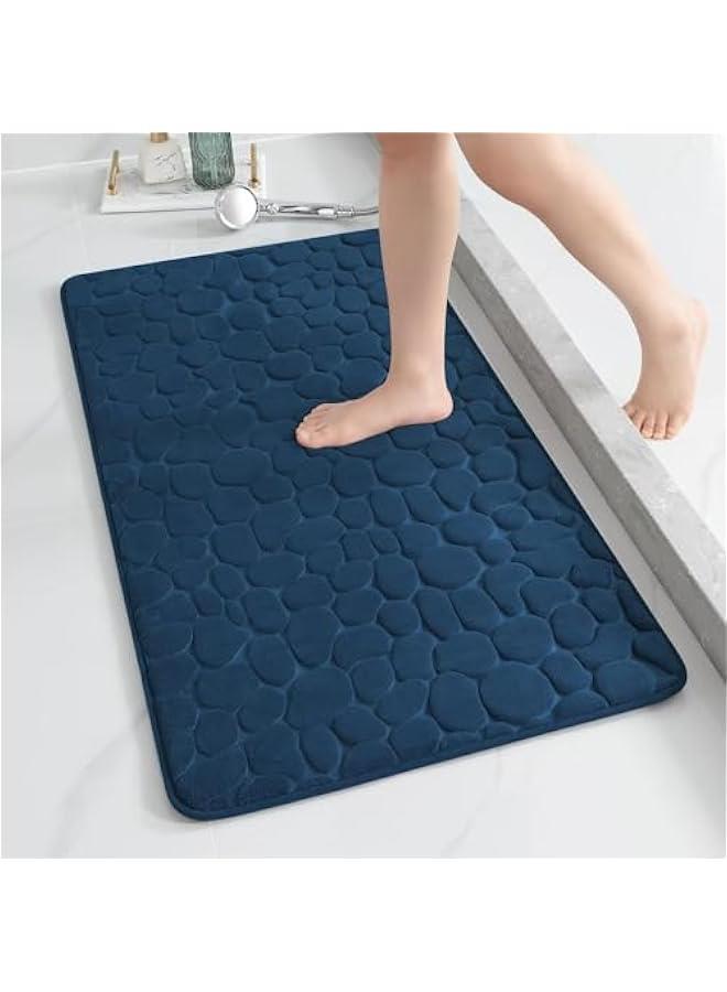 HOOKOR Memory Foam Bath Mat Cobblestone Bathroom Rugs Super Water Absorbent Machine Washable Bath Rugs(50x80cm) (Navy Blue) - Image 3