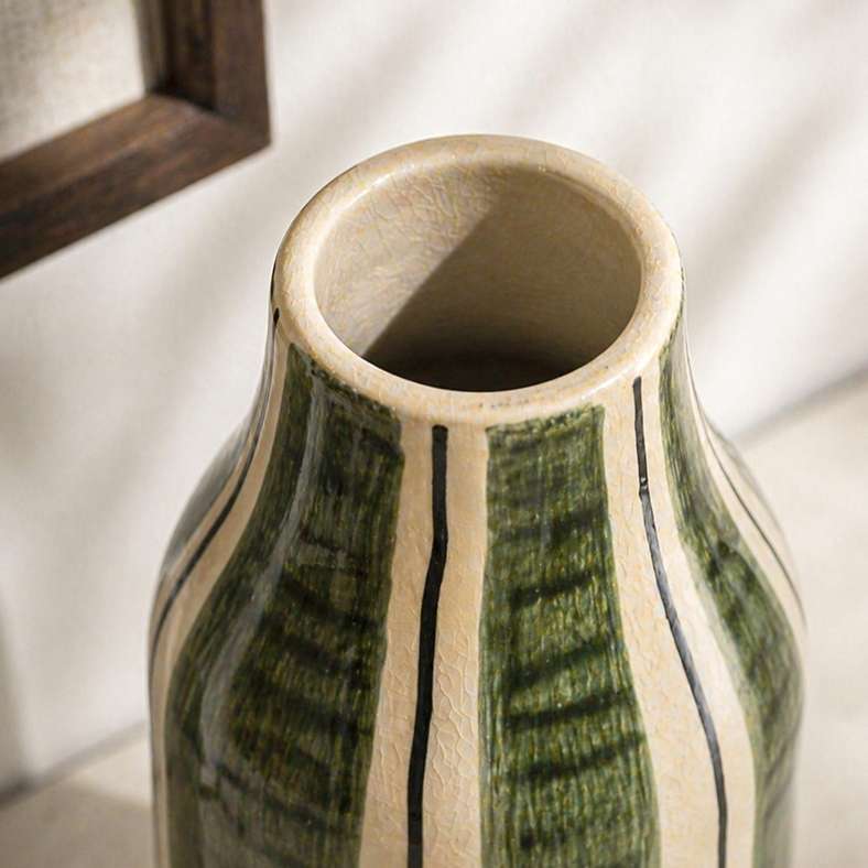 Pan Home Emi Stoneware Linear Glaze Vase 10x10x20cm - Green - 112AIC9905011 - Image 2