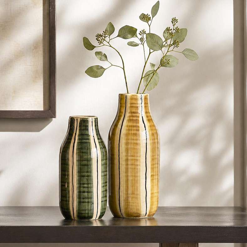 Pan Home Emi Stoneware Linear Glaze Vase 10x10x20cm - Green - 112AIC9905011 - Image 3