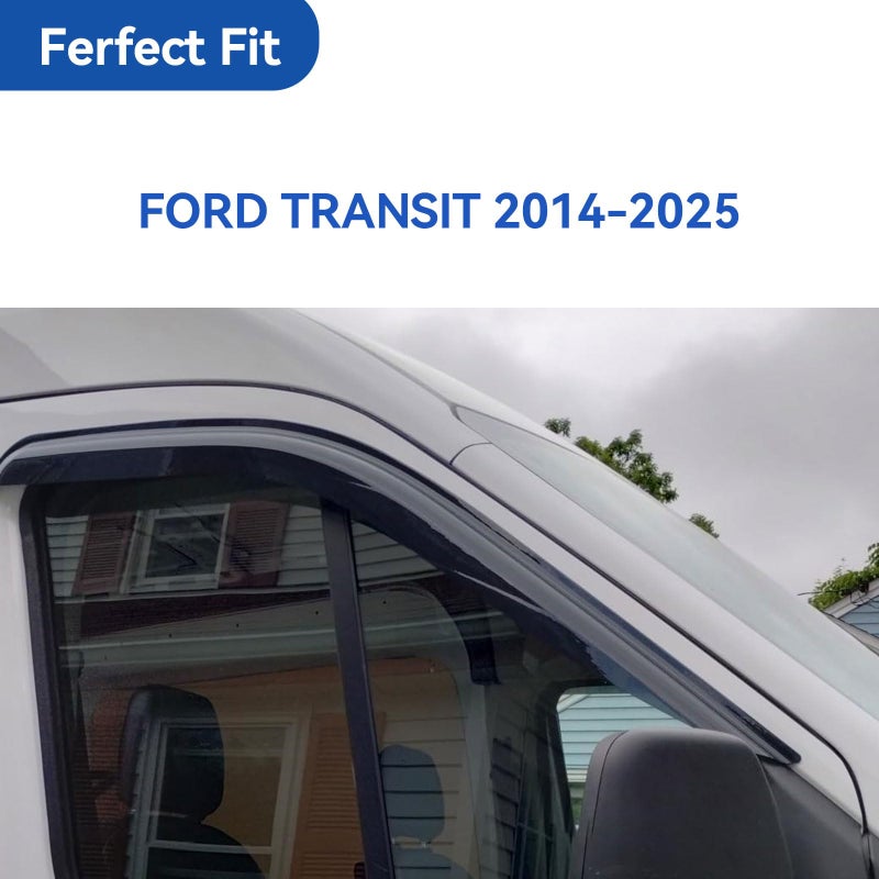 YQAUTEC Window Visors Rain Guards Shield for Ford Transit 2014-2025, Out-Channel Window Vent Wind Deflectors Visors Shades for 14-25 Transit - Image 2