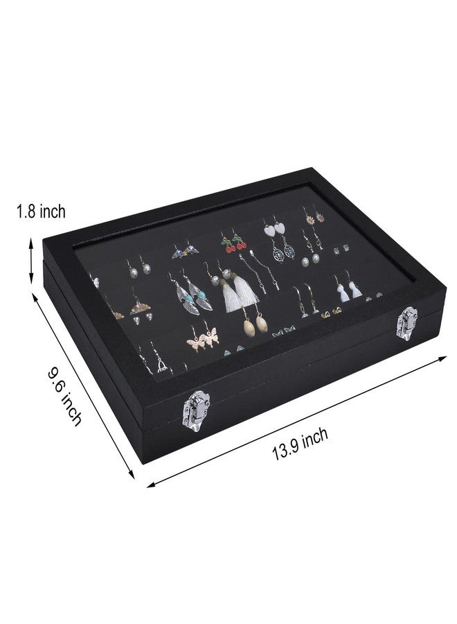 Siveit Earring Organizer Tray Velvet Earring Display Organizer Storage Box Premium 110 Slot 55 Pair Earring Display Organizer with Transparent Glass Cover Suitable for Women and Girls (Black) - Image 3