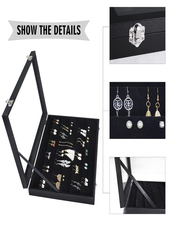 Siveit Earring Organizer Tray Velvet Earring Display Organizer Storage Box Premium 110 Slot 55 Pair Earring Display Organizer with Transparent Glass Cover Suitable for Women and Girls (Black) - Image 4
