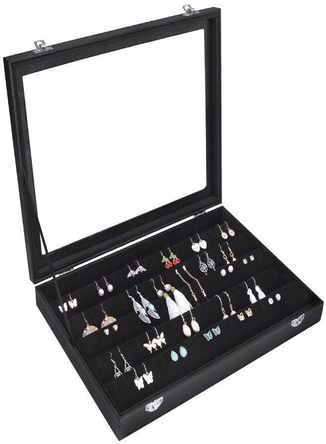 Siveit Earring Organizer Tray Velvet Earring Display Organizer Storage Box Premium 110 Slot 55 Pair Earring Display Organizer with Transparent Glass Cover Suitable for Women and Girls (Black) - Image 1