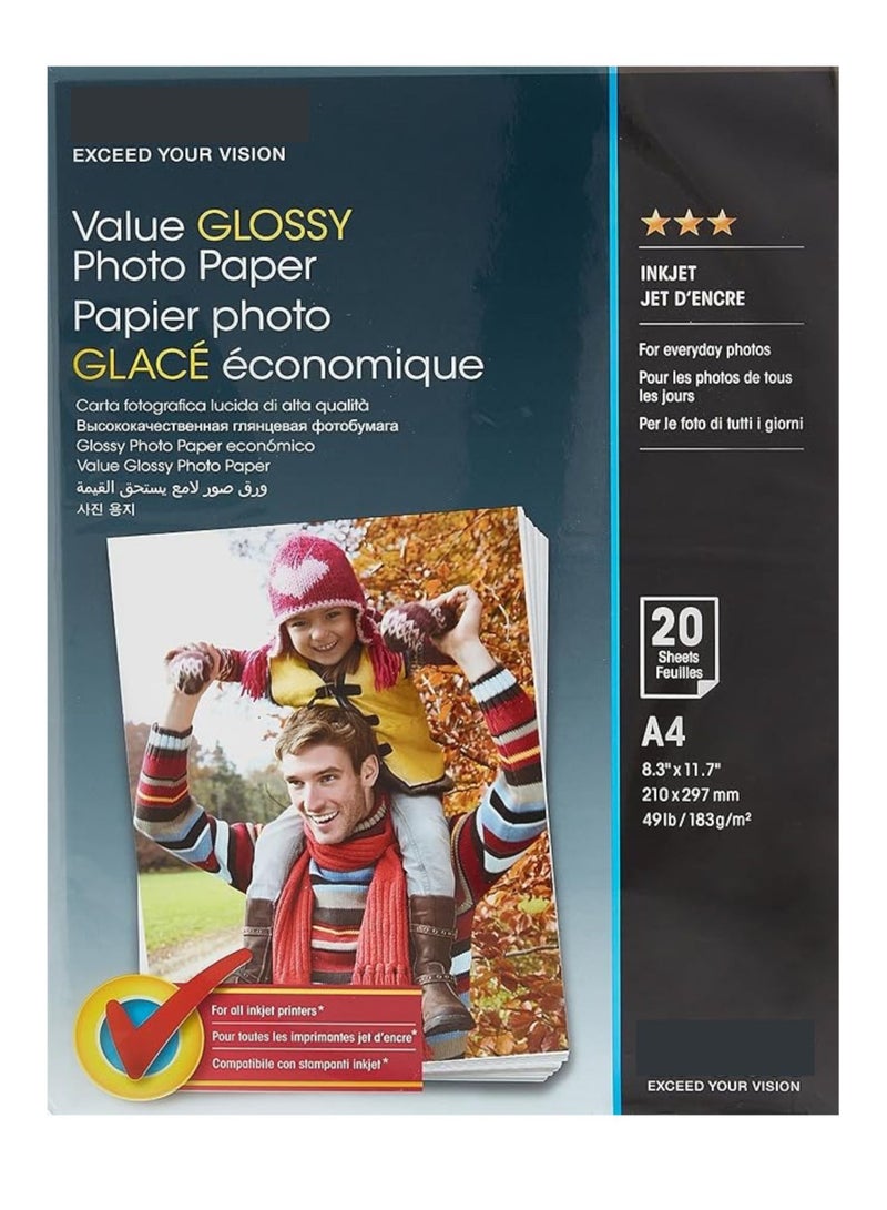 Generic Value Glossy Photo Paper A4 - 20 Sheets White  - Image 1